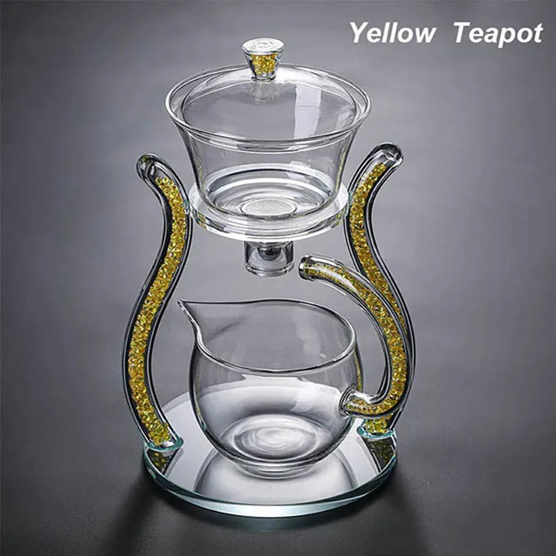 Glass Teapot Set Glass Automatic Lazy Tea Set Rotating Cover Kung Fu Heat-Resistant Teapot 6 Cups