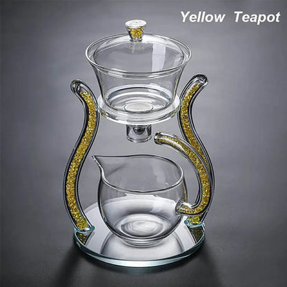 Glass Teapot Set Glass Automatic Lazy Tea Set Heater Magnetic Rotating Cover Kung Fu Heat-Resistant Teapot 6 Cups