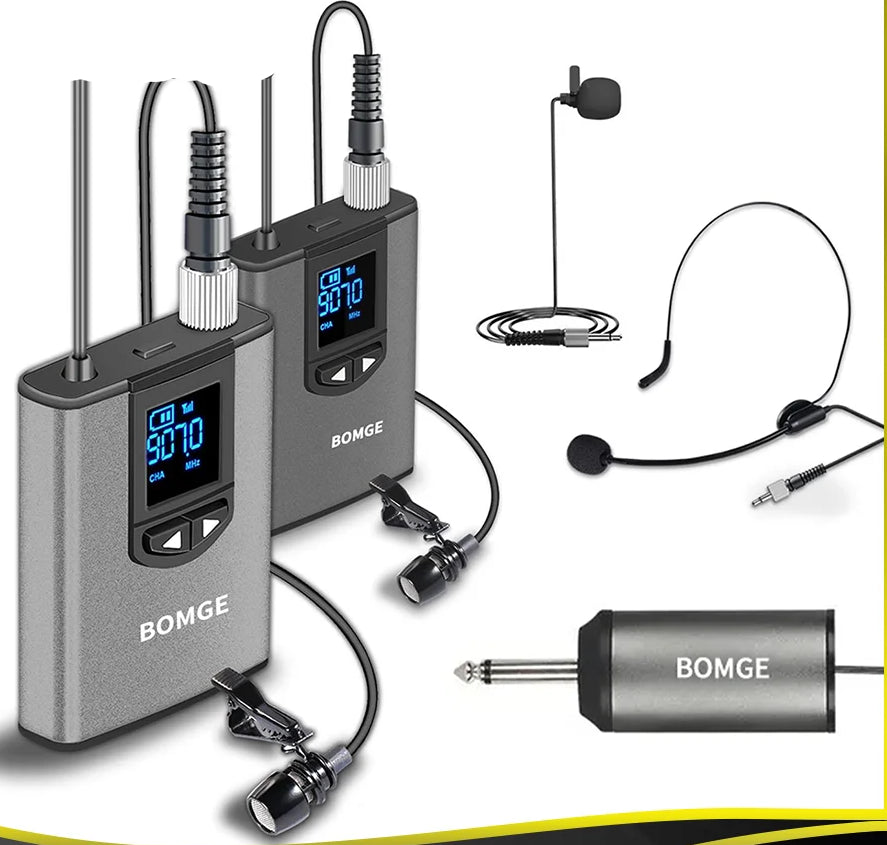 Dual Wireless Microphone System with Headset and Lavalier Microphones