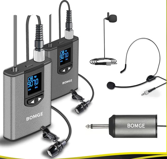 Dual Wireless Microphone System with Headset and Lavalier Microphones