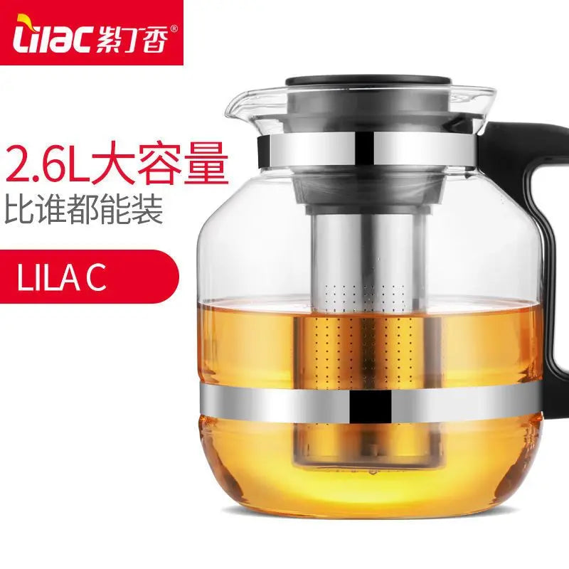 Heat Resistant Glass Teapot with Stainless Steel Strainer Large Capacity Tea Kettle 1.5L