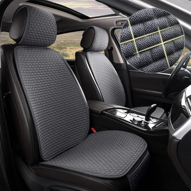 Karcle Car Seat Cover Full Set Front Rear Linen Car Cushion Breathable Universal Seat Pad Auto Protector Mat Interior Accessory