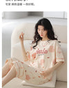 2-Pcs Women’s Cotton Pajama Set – Breathable Short Sleeve Summer Sleepwear with Cute Prints