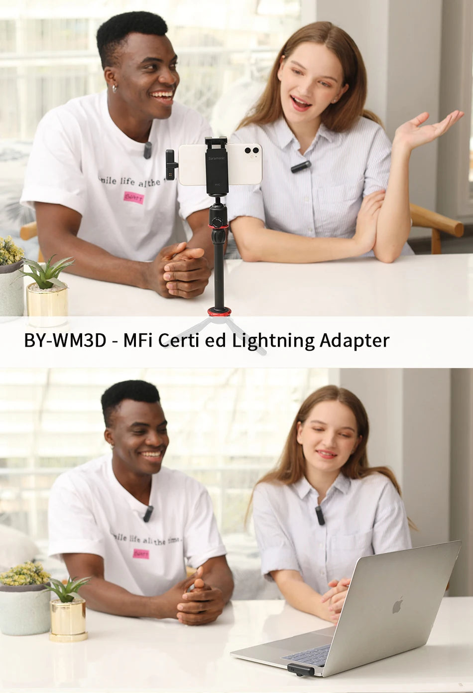 BY-WM3 Wireless Lavalier Lapel Microphone for iPhone Android DSLR Camera Laptop Computer Gaming Youtube Recording Streaming