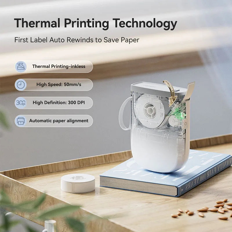 D11 Mini Label Printer 300DPI, Bluetooth Wireless Inkless Sticker Maker, Portable Label Machine for Name Tags, Kitchen & Home