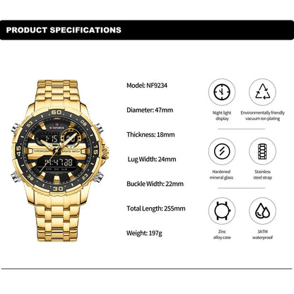 Men's Watch Luxury Waterproof Sport Chronograph Quartz Wristwatches Digital Date and Week Clock