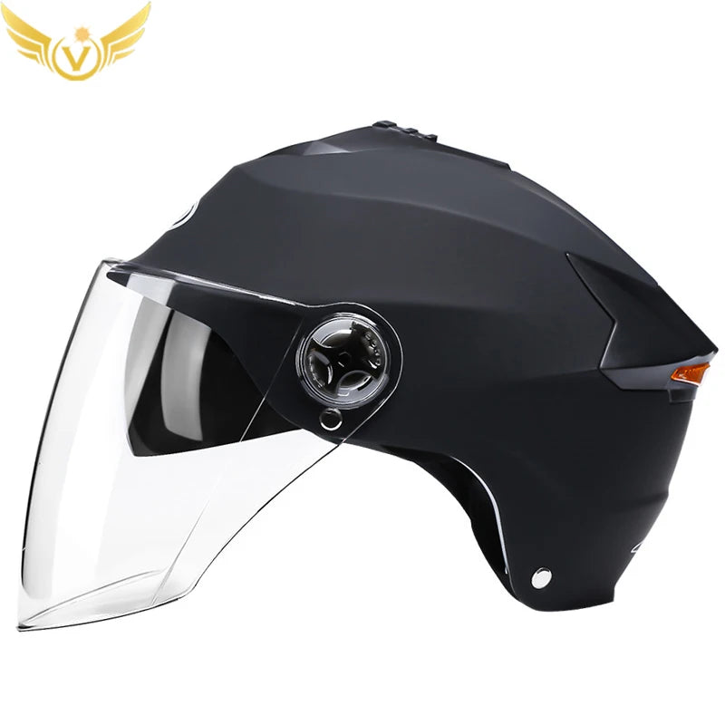 LED Motorcycle Half Helmet with Dual Visor Rechargeable Light