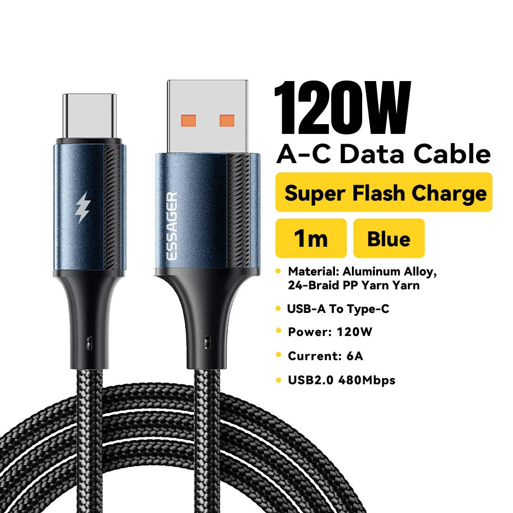 120W 6A USB Type-C Fast Charging Cable