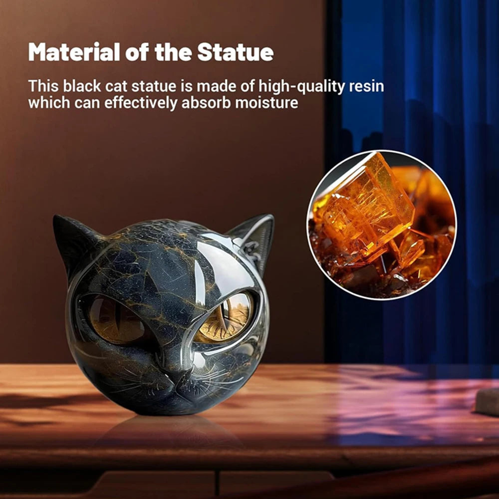 Room Embellishment Finish Home Decor Amber Eyes Black Cat Figurine Resin Ornament Halloween Office Bookshelf Decor