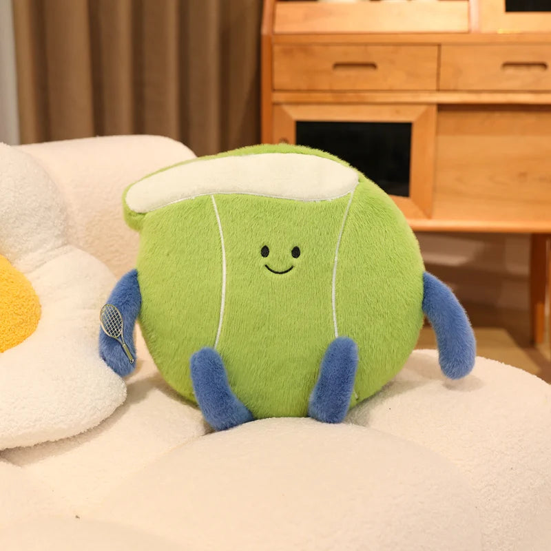 Tennis Racket and Ball Plush Soft Sports Pillow