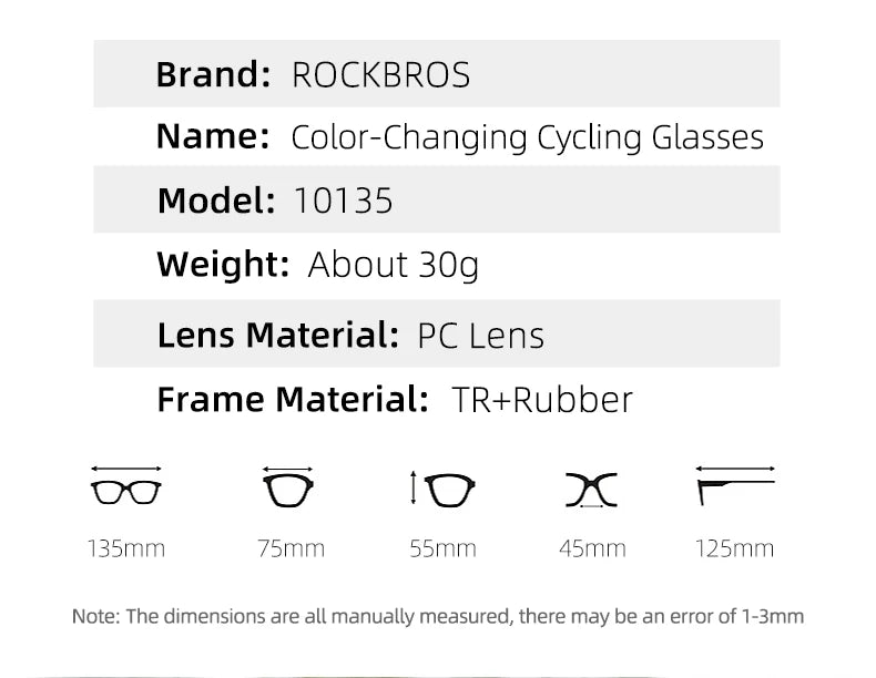 Photochromic Bicycle Glasses UV400 Goggle Large Frame Men Women Sports Bike Eyewear Sungless Adjustable Cycling Glasses