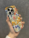 Wildflower Boho Embroidery Effect Flower Case for iPhone 16 15 Pro Max 14 Plus Protective 2 in 1 Double Deck Cover