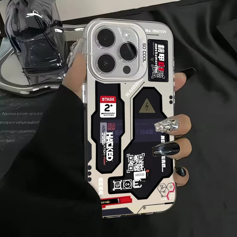 Phone Case For iPhone 16 15 14 17 Air Pro Max Shockproof Mecha-Style Graffiti Shockproof Cover