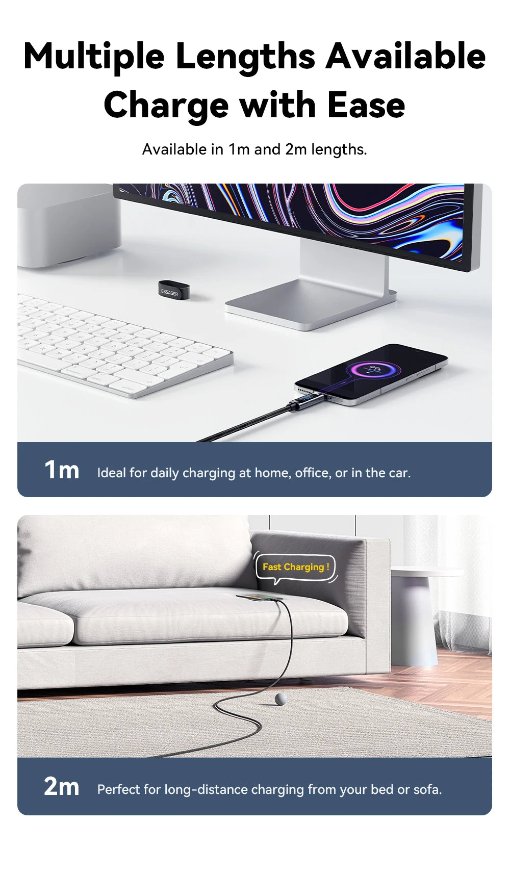 120W USB Type-C to Type-C Fast Charging Cable with LED Display