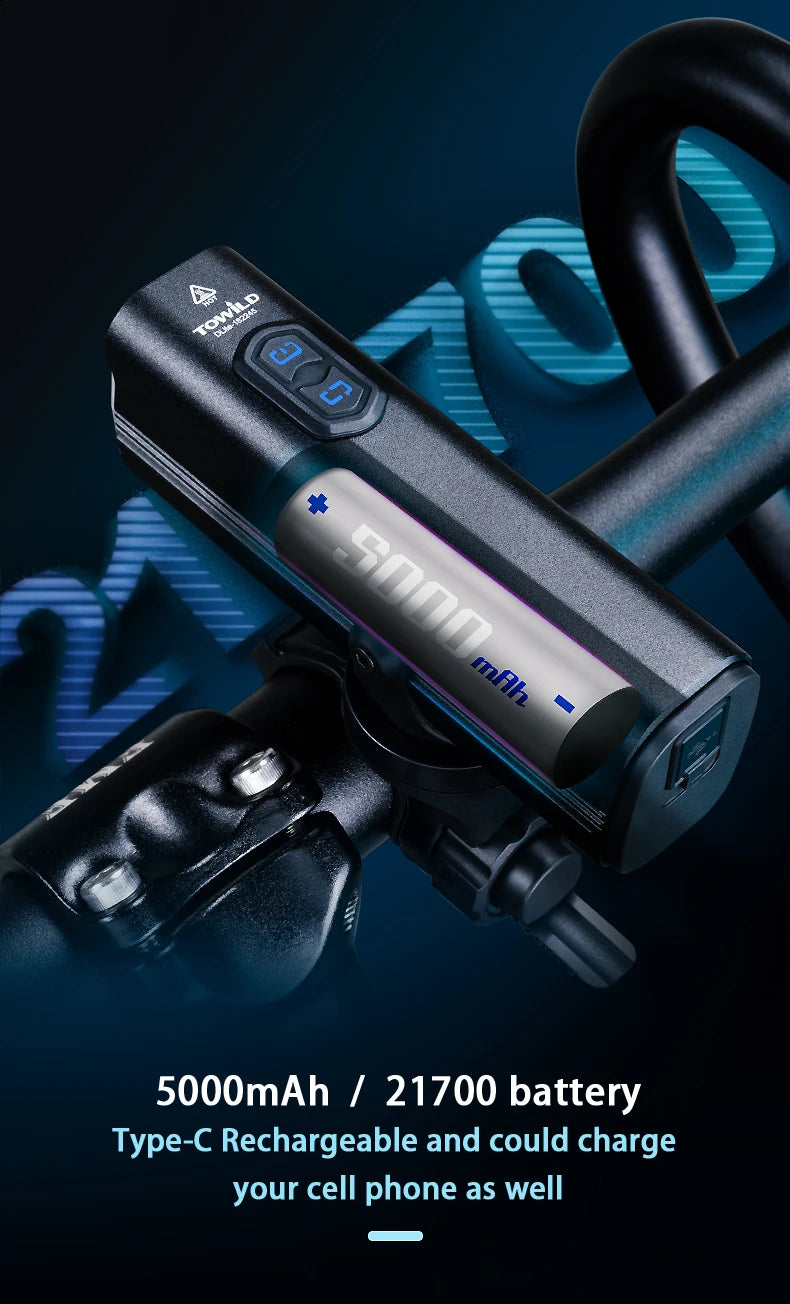 DLite 1800LM Bicycle Lights Focus/Flood Beam Switch Smart Bike Light 5000mah Rechargeable Power Bank Mtb Bicycle Lights