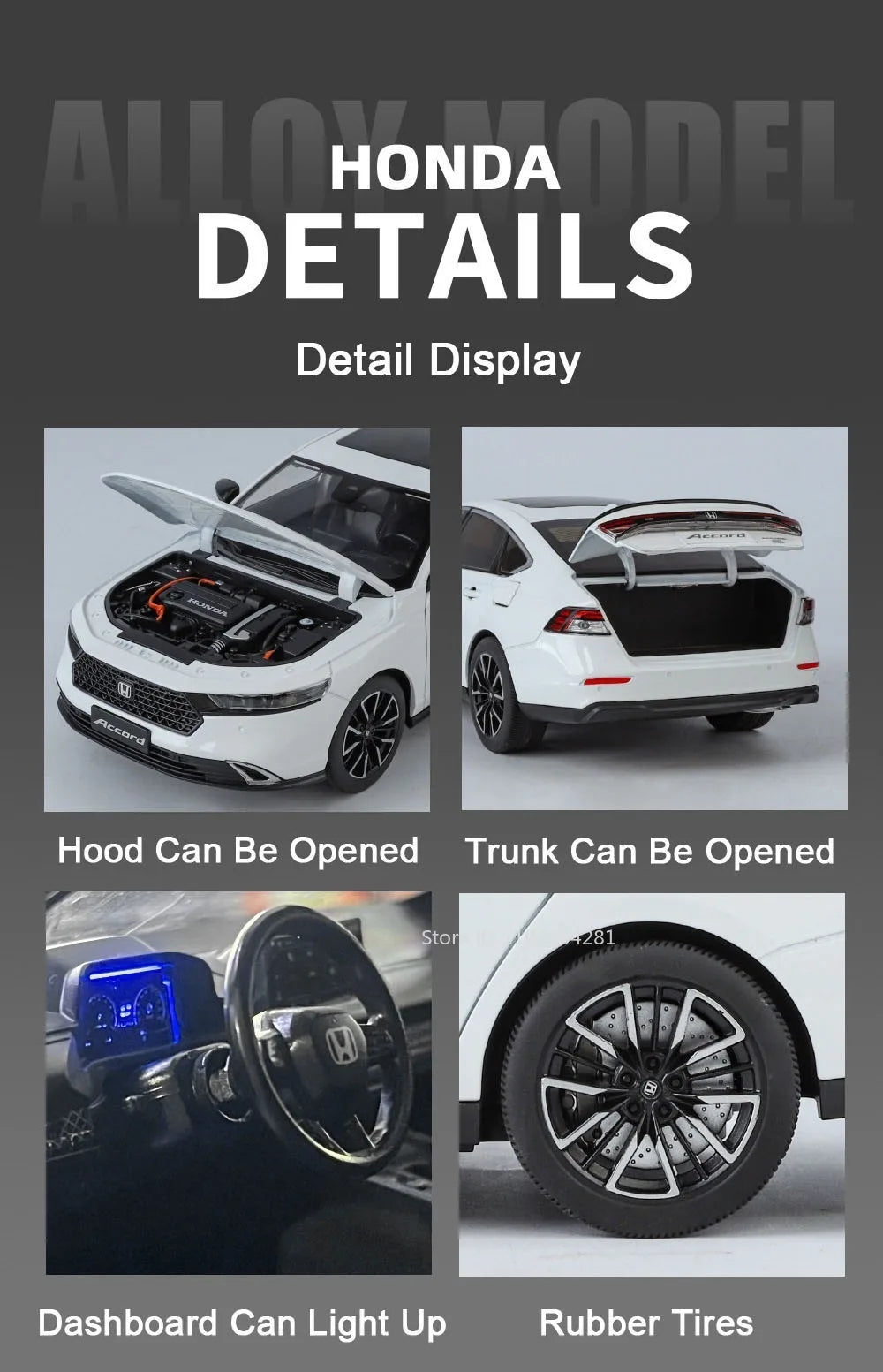 1:18 X5M Honda Accord Car Toys Alloy Diecast Models Shock Absorption Doors Opened Front Wheel Steering Vehices Desktop Ornament