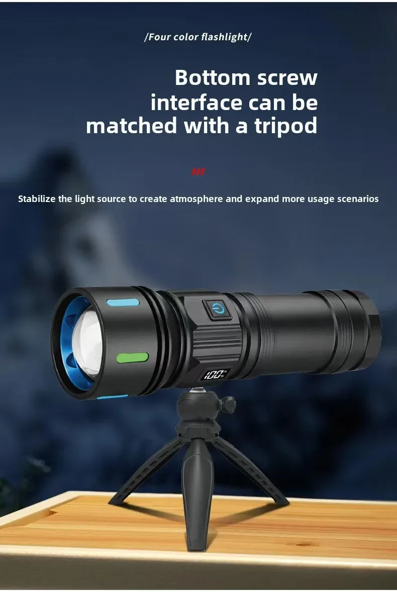 High Power 4 LED Light Source Rechargeable Tactical Flashlight with Zoom Waterproof Aluminum Alloy Camping Lantern