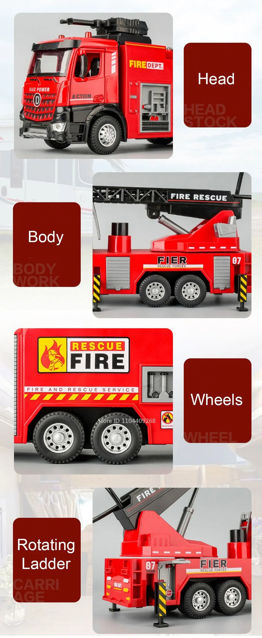 1:32 Ladder Truck Water Tanker Military Missile Rocket Launcher Trucks Model Toy Car Metal Diecast Sound Light Models Boys Gifts