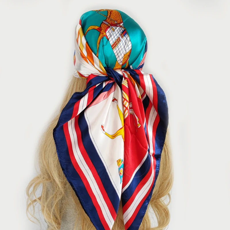 Retro Women Silk Scarf Bandanna Fashion Bohemian Pattern Square Hijab Lady Wrap Headband foulard muffler