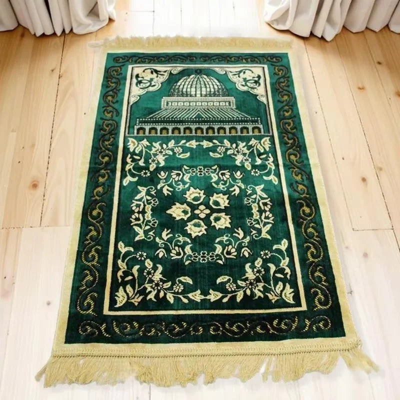 Islamic Velvet Prayer Rug Thick Soft Praying Carpet Traditional Muslim Mat Ramadan  Eid Gift