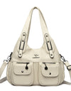 Women Casual Multiple Pockets Tote Bag Lady Large Capacity Shoulder Crossbody Bag Vintage Soft Leather Travel Bag