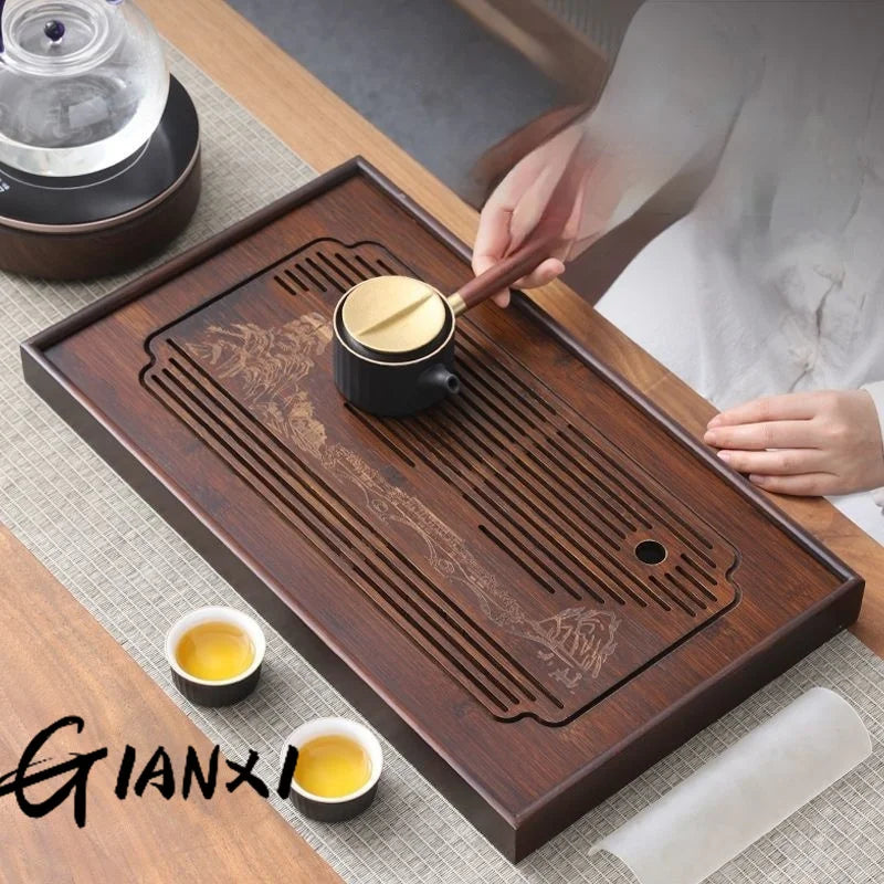 Jiangshan Tea Tray Household Small Drain Tea Table Bamboo Tea Tray Kung Fu Tea Set Accessories Tea Sea Dry Brewing Table