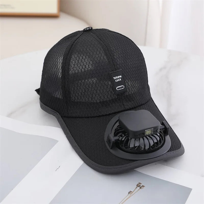 Mesh Solar Fan Baseball Cap With Adjustable Fit