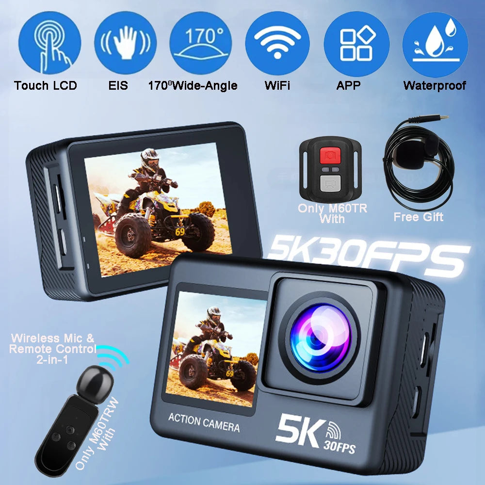 5K Ultra HD Action Camera with Dual Touch Screen WiFi EIS and 30M Waterproof Case