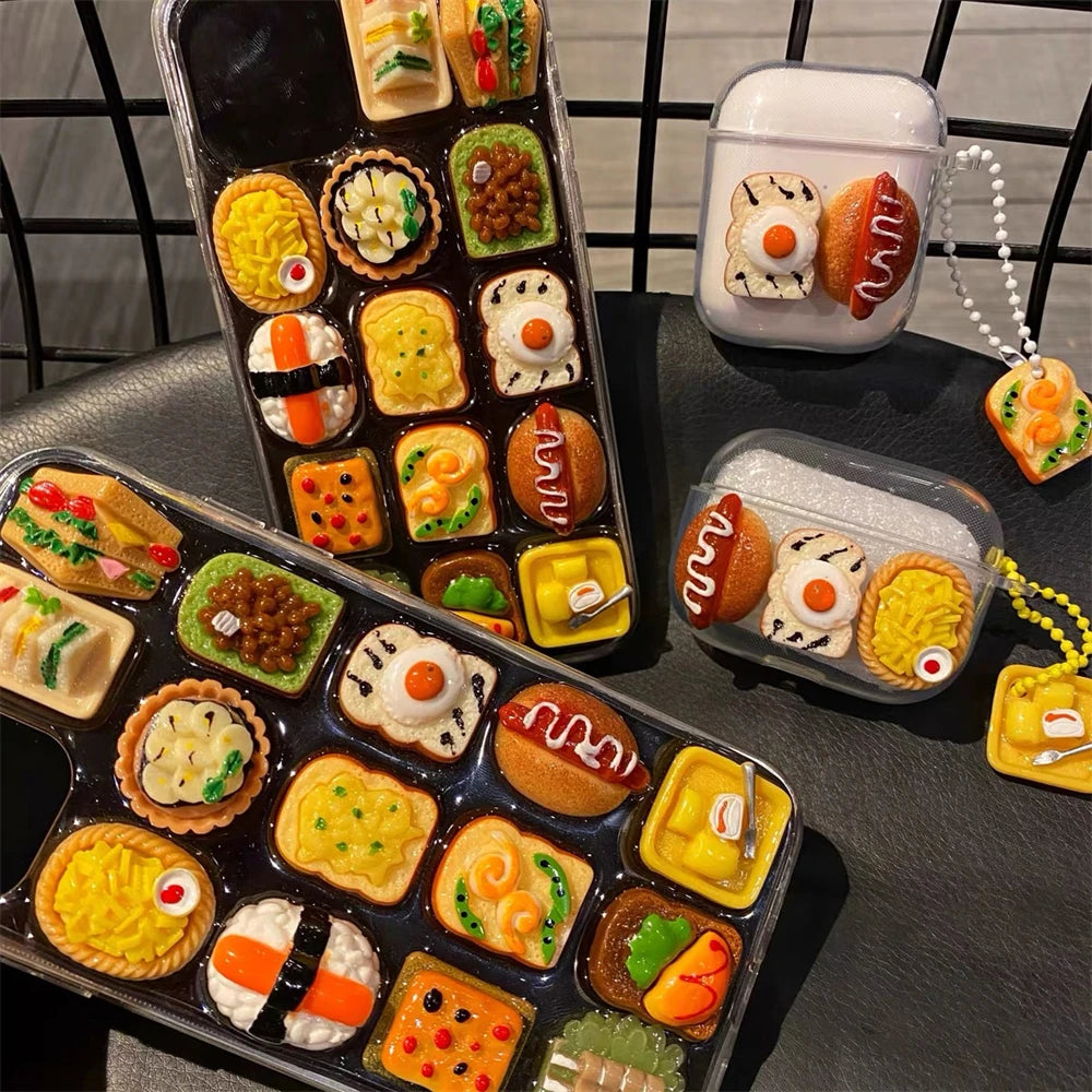 Cute 3D Food Doll Sandwich Sushi Clear Case For iPhone 16 15 14 13 Pro Max Plus Funny Hot Dog Soft Silicon Back Cover