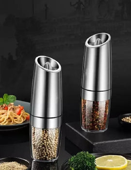 Electric Gravity Salt And Pepper Grinder Mill Set With Blue Light And Stand Spice Jar Spice Pepper Mills Grinder Kitchen