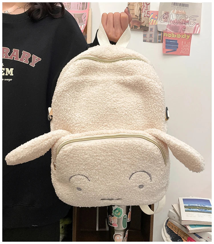 Cute Plush Pig Velvet Backpack Large Capacity Shoulder Bag