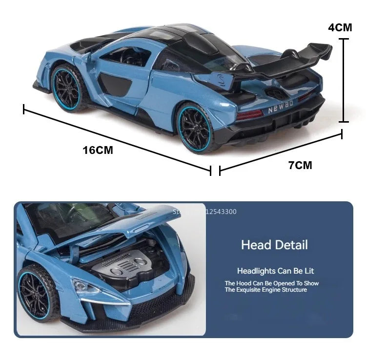1:32 720S Senna Sports Car Model Toy Doors Opened Metal Die-cast Sound Light Miniature Vehicles Models Boys Collection Gifts