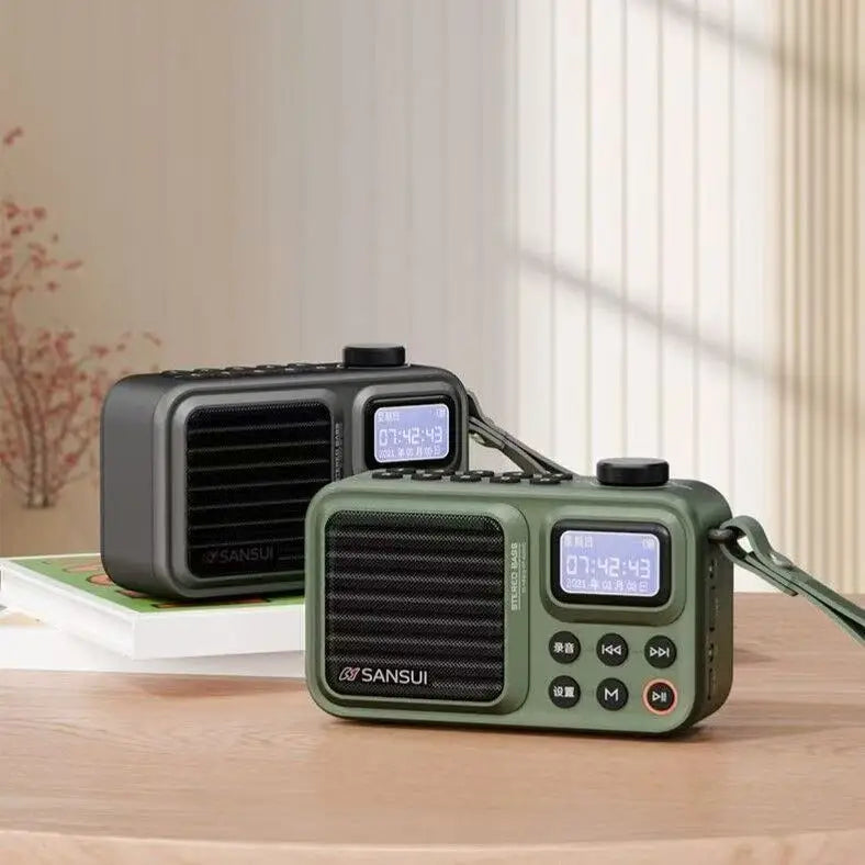 SANSUI F37 portable wireless Bluetooth speaker lyrics display subwoofer radio alarm clock timed shutdown digital song request