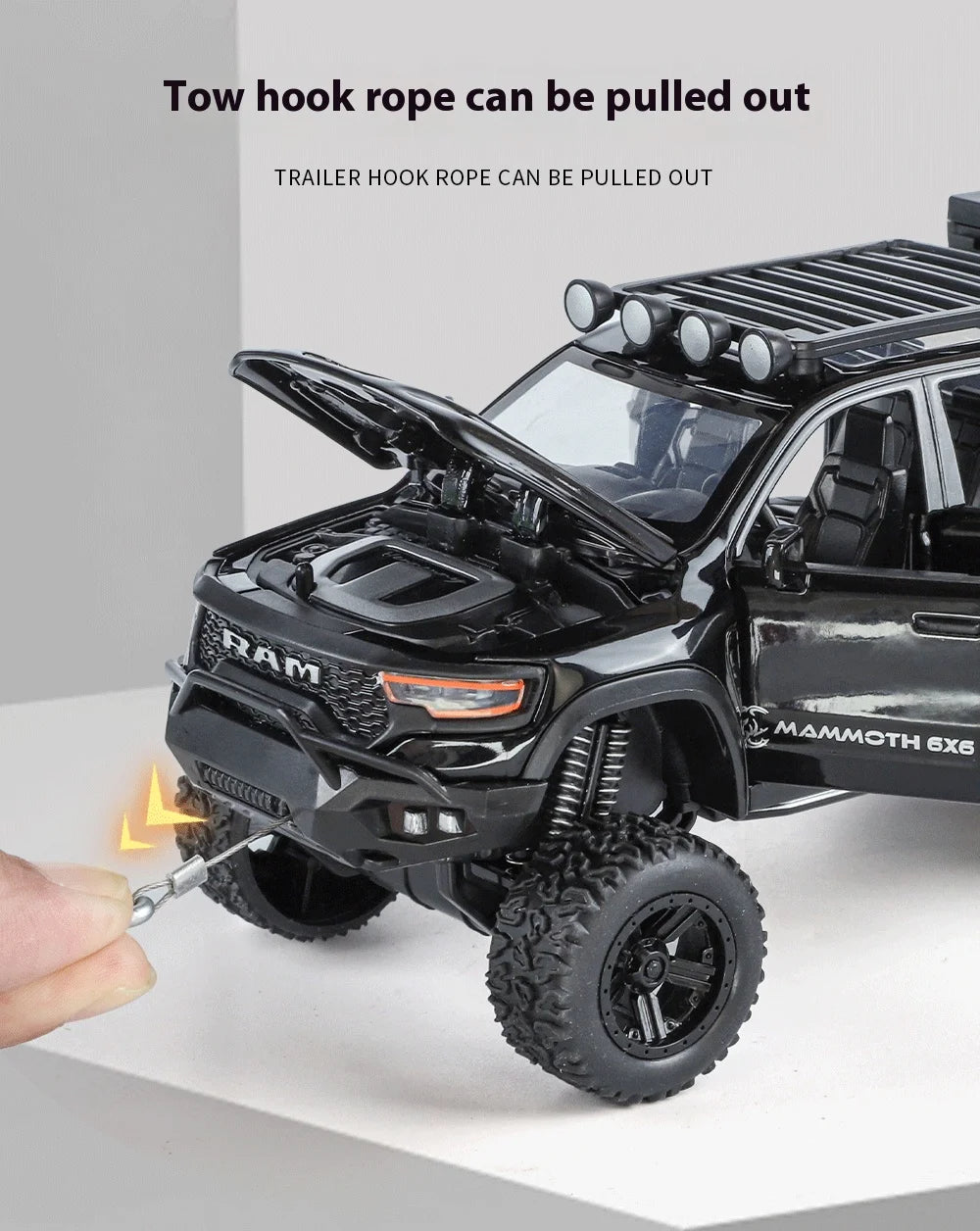 1:32 Dodge Tyrannosaurus Rex RAM 1500 TRX 6*6 Warlord Alloy Miniature Car Diecast Metal Scale Model Sound ＆ Light Toy Car