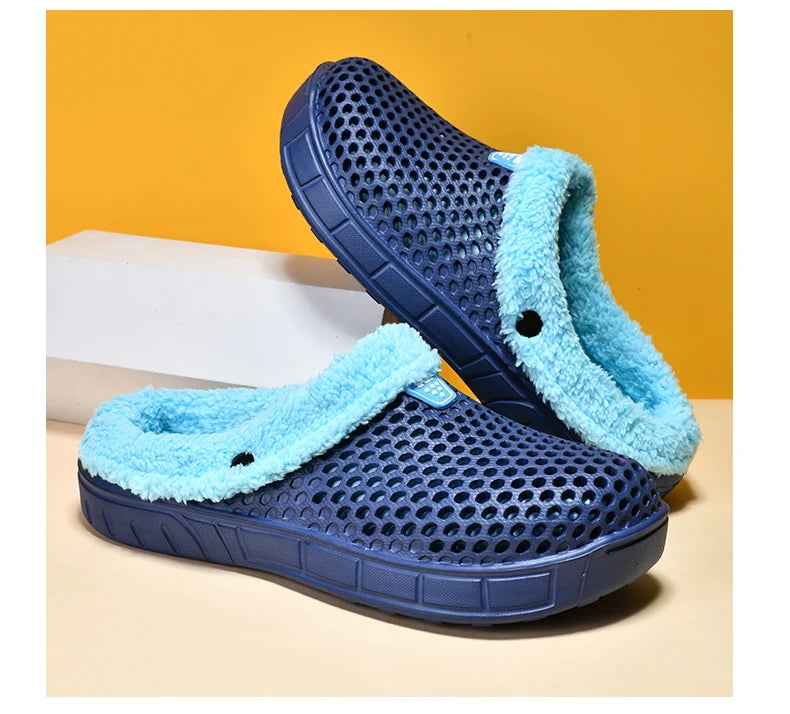 Winter Men's Slippers Warm Fur Outdoor Comforty Couple Shoes Thick Sole Plush Home Shoes Men Women Anti-slip Slides Garden Shoes