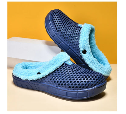 Winter Men's Slippers Warm Fur Outdoor Comforty Couple Shoes Thick Sole Plush Home Shoes Men Women Anti-slip Slides Garden Shoes