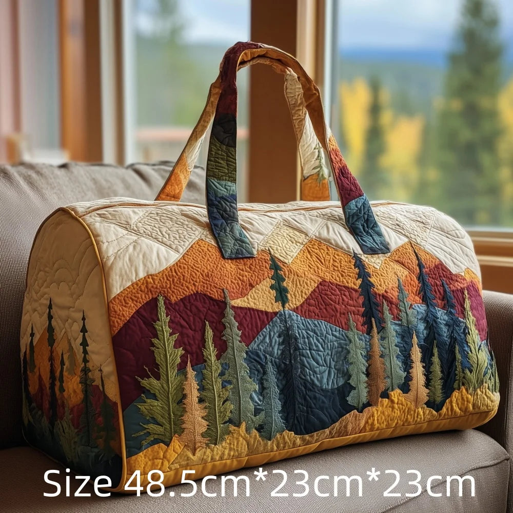 3D Print Quilted Duffle Bag Mountain Forest Lake Cabin Scenery Weekend Gym Overnight Bags Carryall Handbag Travel Camping Hiking