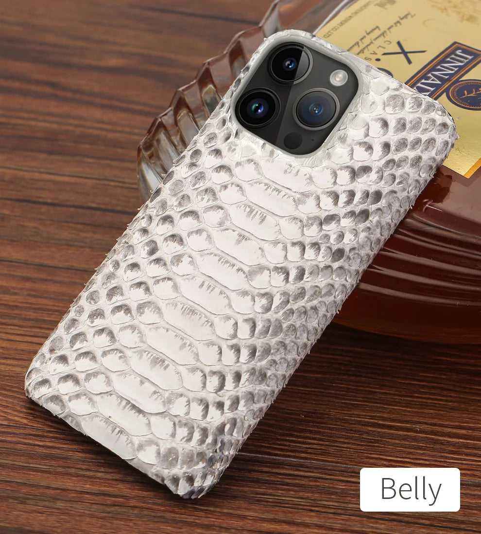 100% Genuine Python Leather Phone Case For iPhone 16 15 14 Pro Max 16Pro Plus Luxury Shockproof Protect Back Cover