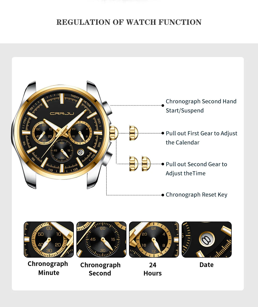 Men Watch Sports Casual Quartz Wristwatches with Chronograph Fashion Stainless Steel Auto Date Clock Male