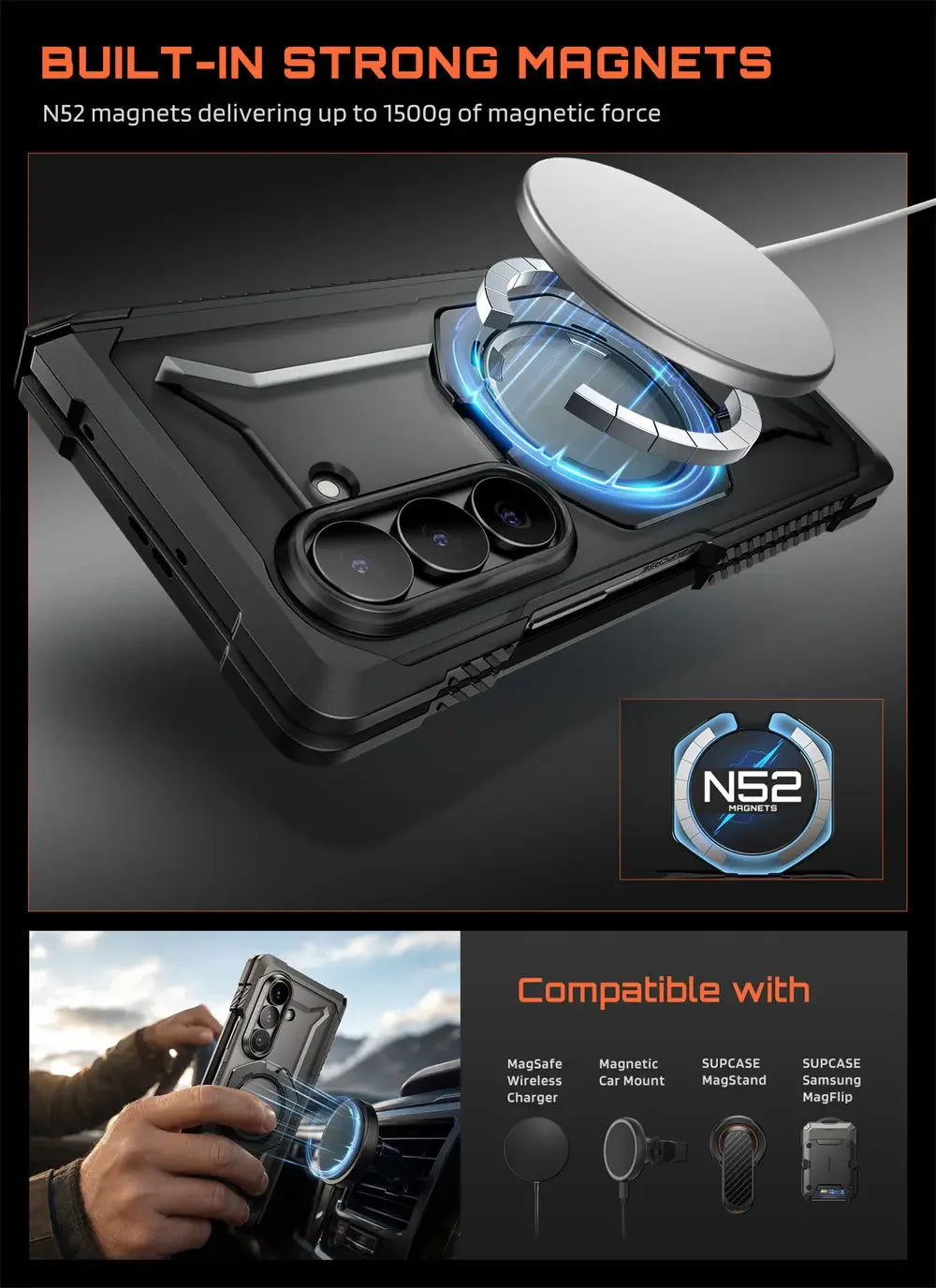 Full Body Rugged Phone Case with Magnetic Ring Kickstand and HD Clear and Privacy Screen Protectors for Samsung Galaxy Z Fold 8 Ultra