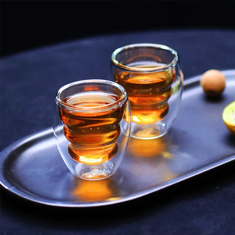 2/4/6pcs Screw Thread Espresso Cups Set Double Wall Glass Coffee Mugs Set 80ml Shot Glass Insulated Teacup Coffee Accessories