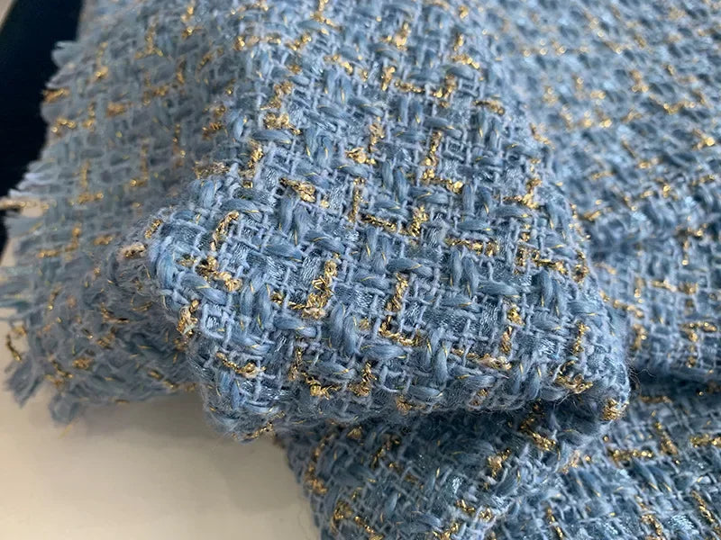 Gold Silk Small Fragrance Fabric, Polyester Woolen Tweed Fabric, Women's Shoes Bags, DIY Clothing Dress, Handmade Manual Sewing