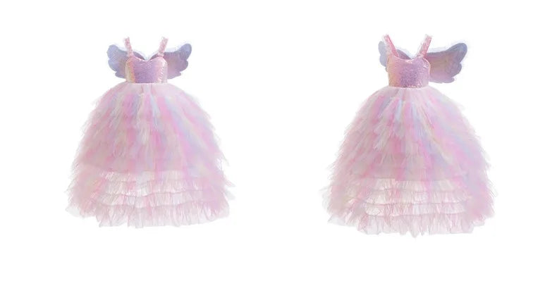 2026 New Baby Girls Princess Dress - Sleeveless Fairy Wings Tutu Gown for Birthday Party & Photoshoot