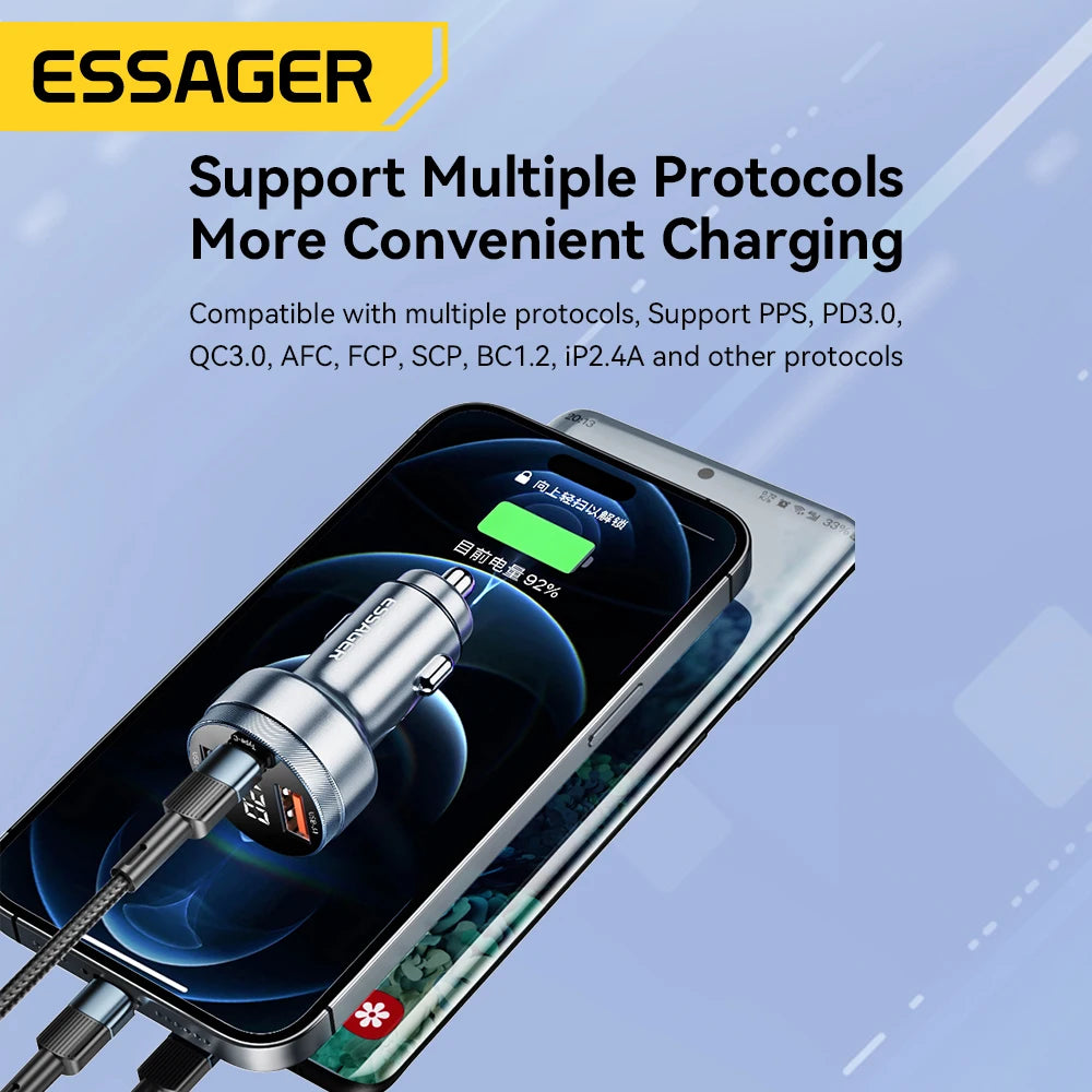 80W USB C Car Charger PD 3.0 QC 4.0 Fast Charging 3 Port Adapter with Digital Display