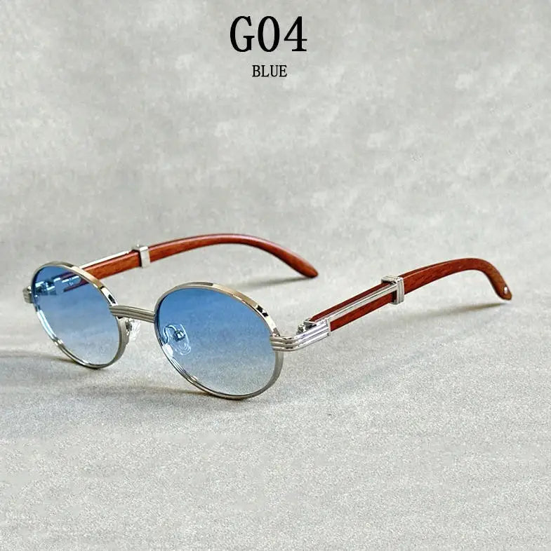 Oval Wooden Frame Sunglasses With UV400 Protection