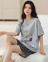 2-Pcs Women’s Cotton Pajama Set – Breathable Short Sleeve Summer Sleepwear with Cute Prints