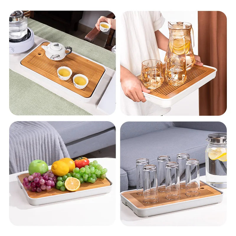 Bamboo Tea Tray Home Living Room Kungfu Tea Set Small Tea Tray Draining Dry Soaking Table Storage Wet And Dry Use