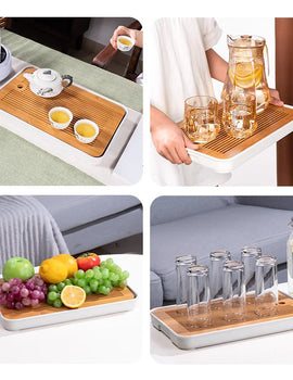 Bamboo Tea Tray Home Living Room Kungfu Tea Set Small Tea Tray Draining Dry Soaking Table Storage Wet And Dry Use