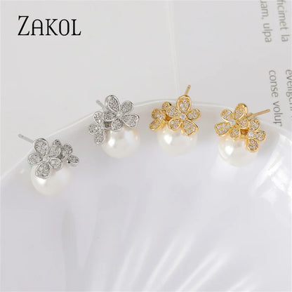 Exquisite Micro Inlay Zircon Flower Stud Earrings