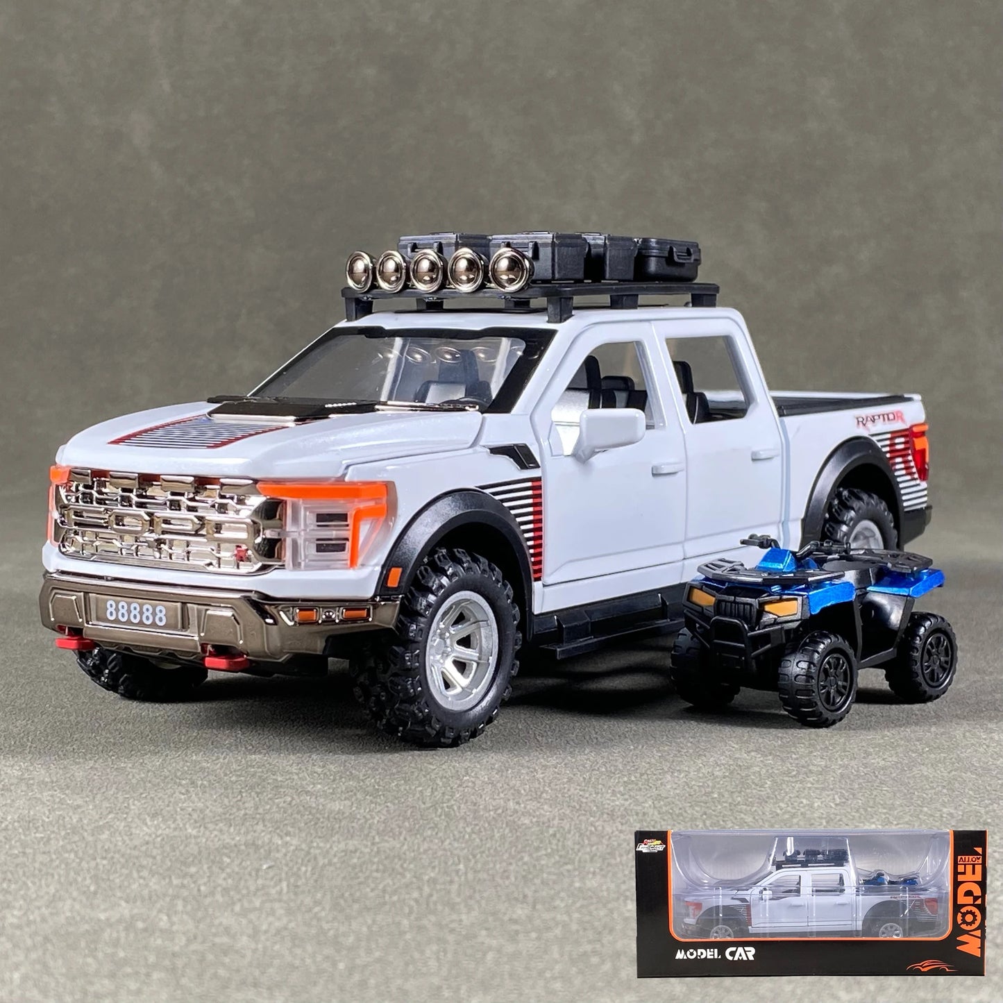 1:24 F150 Off Road Pickup Truck Alloy Diecast Metal Model Sound & Light Pull Back Toy Trendy Display Birthday Present For Friend